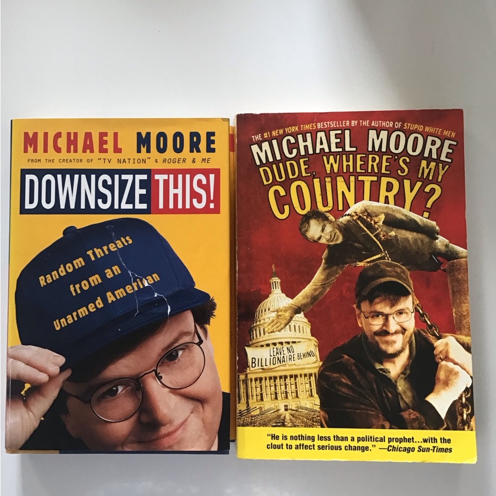 Lot of 2 Michael Moore political books. 1 PB, 1 HBDJ used